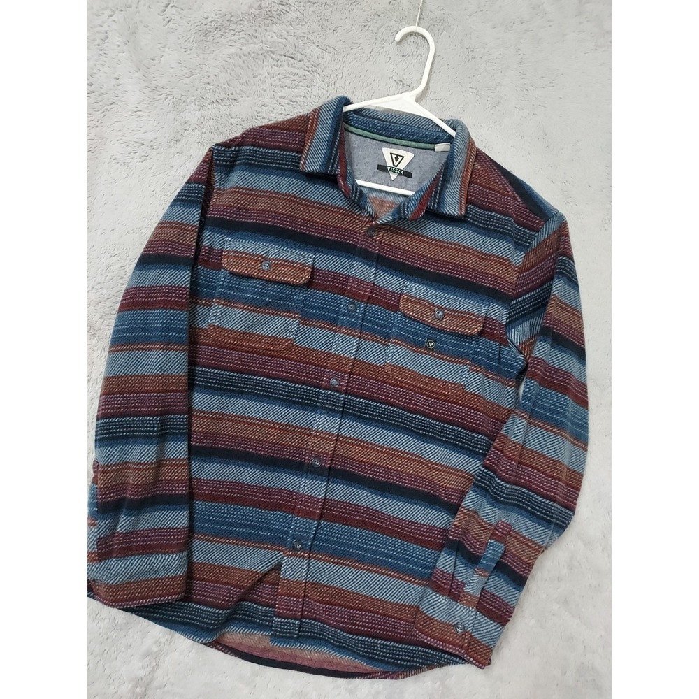 Vissla Shirt Mens Large Striped Polar Fleece Long Sleeve Button Up Heavyweight